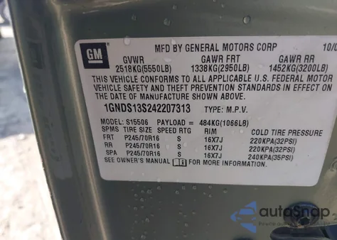 2004 Chevrolet Trailblazer Lt из США, поврежденный, VIN 1GNDS13S242207313